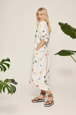 Alémais Soleil Embroidered Shirtdress White/Multi Size 12 for rent on The Volte - image 2