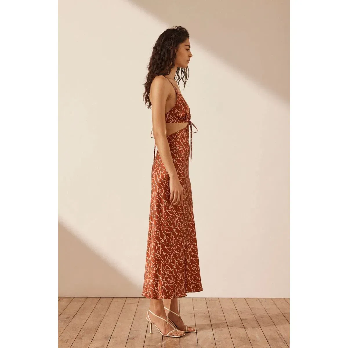 Shona Joy Artisti Silk Cut Out Tie Back Midi Dress Print Size 6  - Image 4