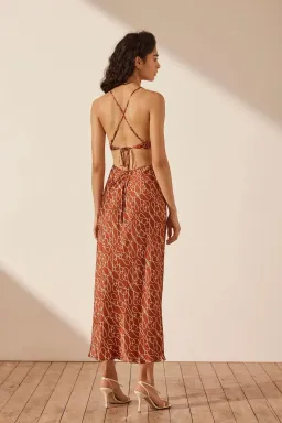 Shona Joy Artisti Silk Cut Out Tie Back Midi Dress Print Size 6  for rent on The Volte - image 2