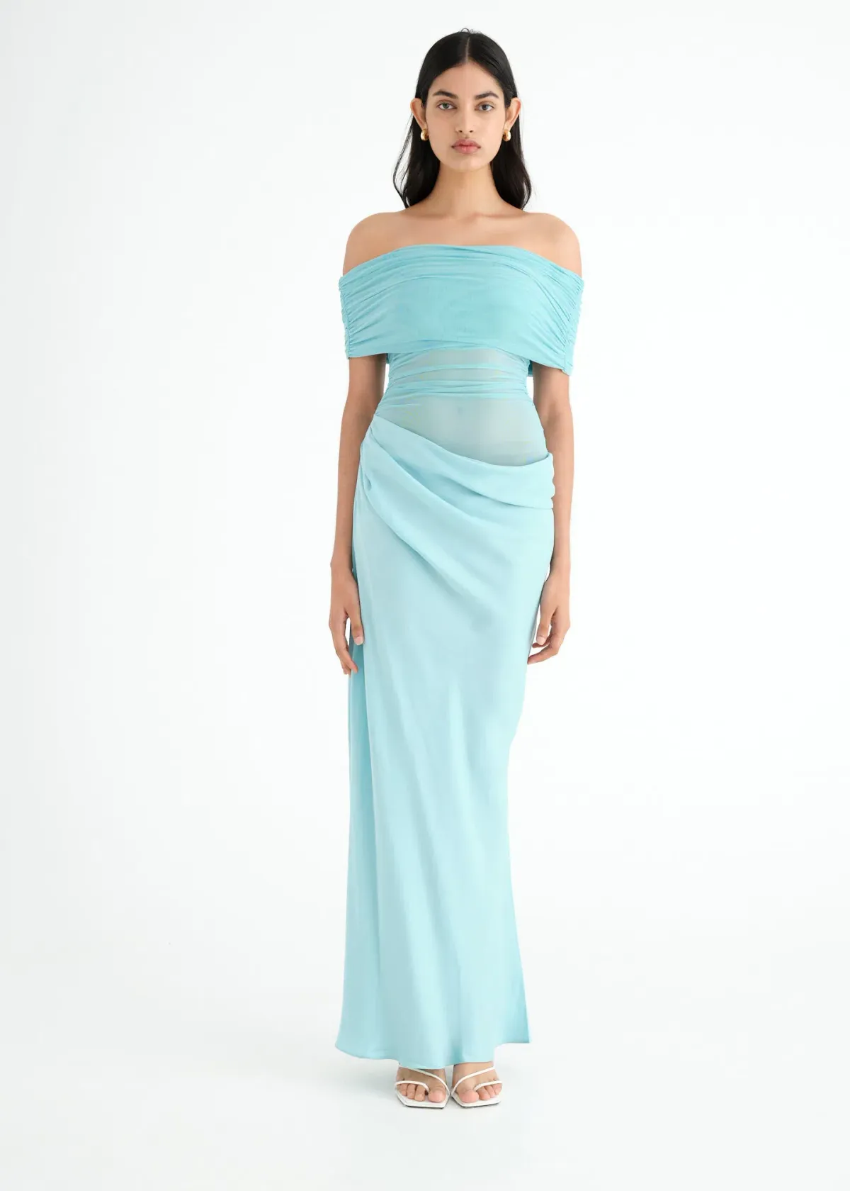 Benni Nico Off Shoulder Maxi Dress in Aquamarine Size 8 - Image 1