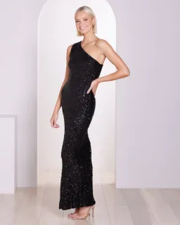Pilgrim Adelle One Shoulder Gown Black Sequin Size 8 for rent on The Volte - image 6
