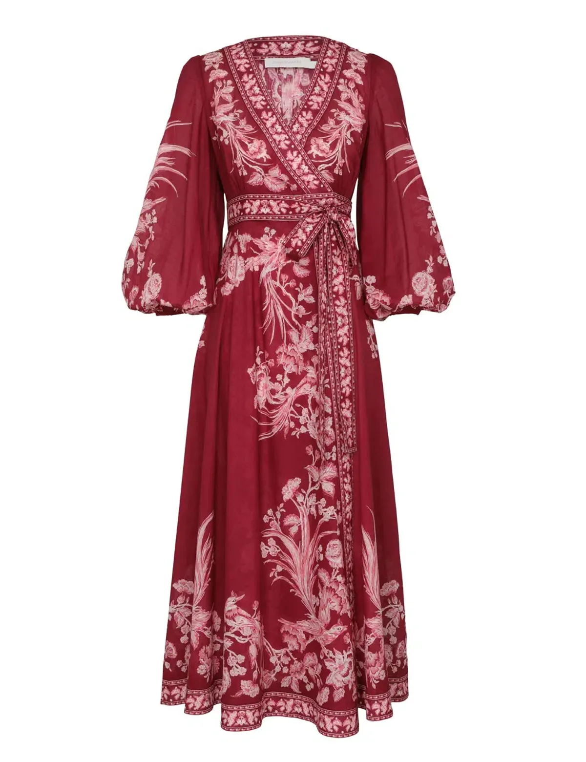 Zimmermann Tiggy Wrap Midi Dress Rhubarb Bird Floral Size 0 / 8 AU - Image 4
