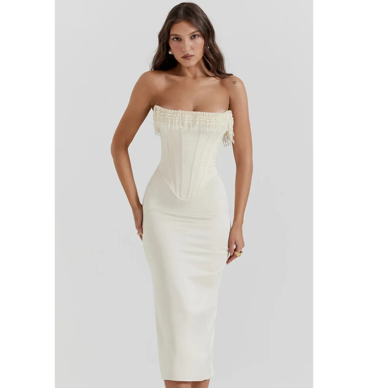 House of CB Nalitta Embellished Strapless Dress Vintage Cream Size Small / AU 8 - Image 2