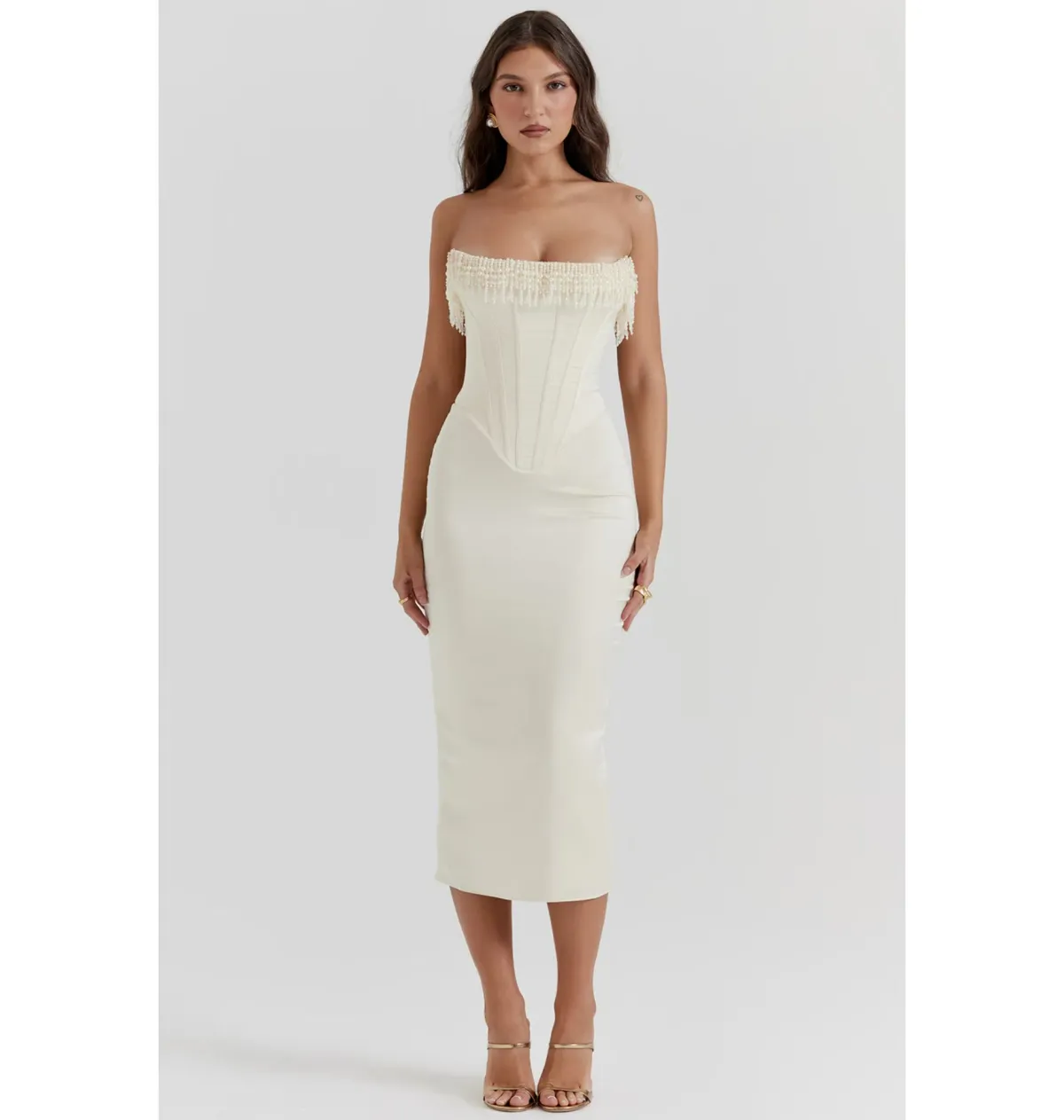 House of CB Nalitta Embellished Strapless Dress Vintage Cream Size Small / AU 8 - Image 1