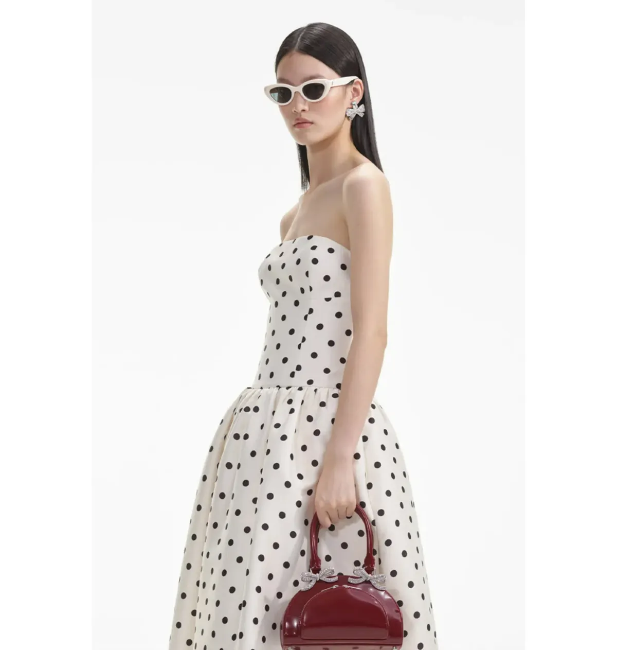 Self Portrait Taffeta Midi Dress Cream Polka Dot Size AU 8 - Image 2