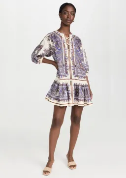 Zimmermann Ottie Eyelet Mini Dress Purple Paisley Size 0P / AU 6 for rent on The Volte - image 1