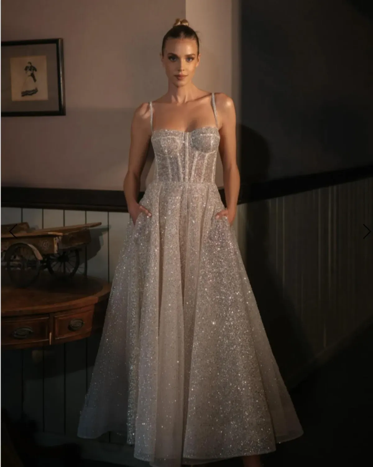 A-Line Sparkle Reception Wedding Dance Dress – Shimmer & Grace Size 6 - 8 - Image 1
