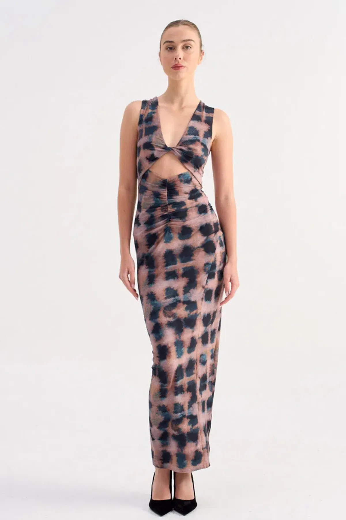 Suboo Shibori Sleeveless Reversible Twist Front Maxi Dress Tortoise Shell Size 10 - Image 1
