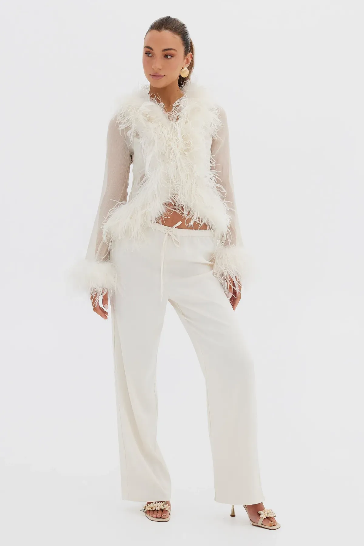Bubish Gigi Sheer Feather Blouse Ivory Size 14 - Image 1