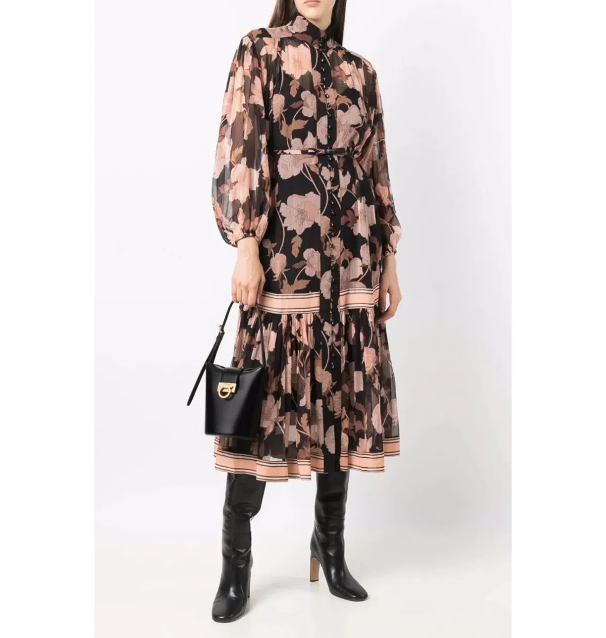 Zimmermann Concert Peonies Panelled Midi Dress Black Peonies Size 0 / AU 8 - Image 1