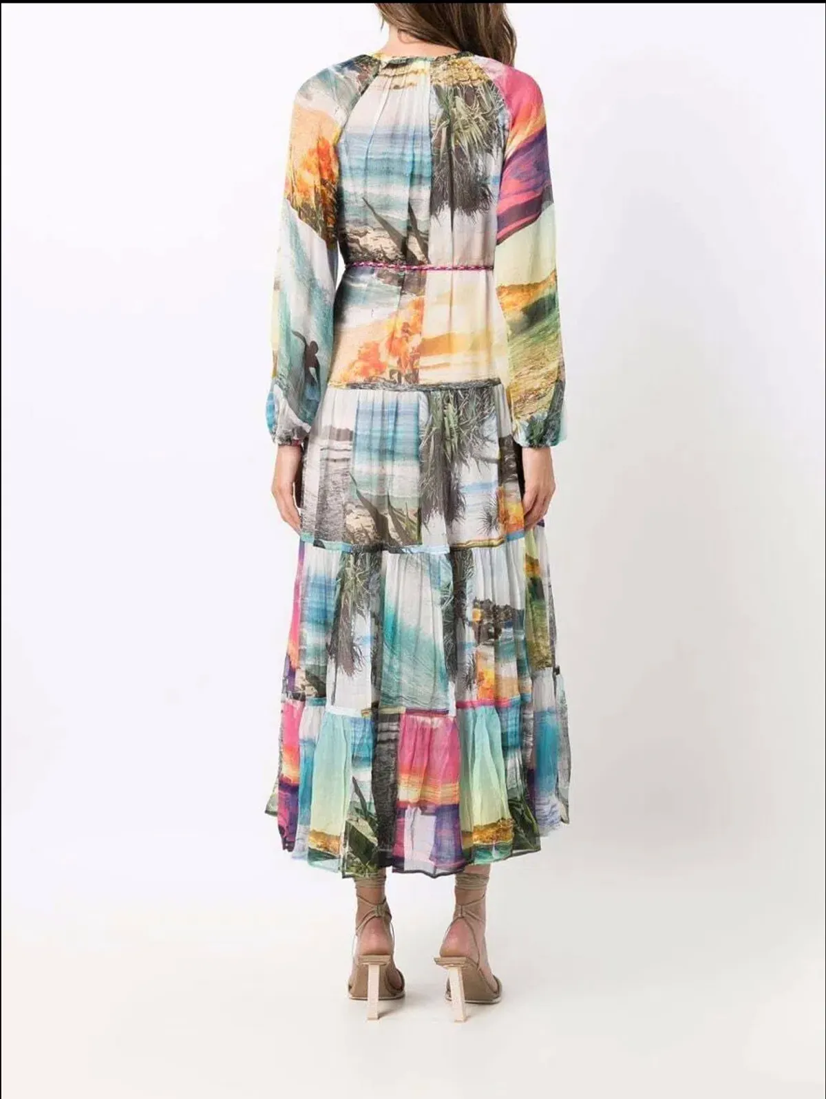 Zimmermann Shelly Tiered Tie Midi Dress Patched Posters Size 0 / AU 8 - Image 3