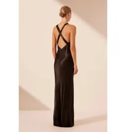 Shona Joy La Lune Plunged Cross-Back Gown Black Size AU 8 for rent on The Volte - image 3