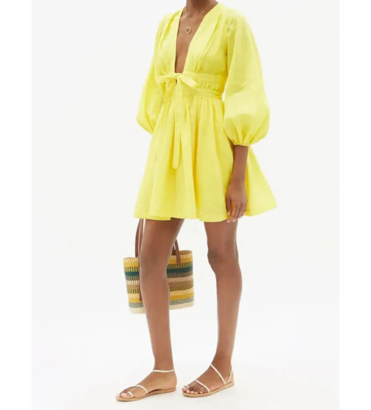 Zimmermann The Shelly Plunge Bow Mini Dress in Yellow Size 1/Au 10 - Image 1