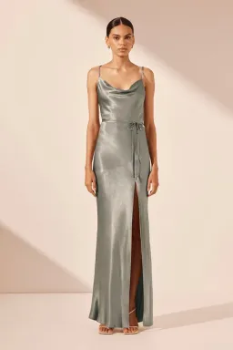 Shona Joy La Lune Bias Cowl Midi Dress Sage Size 10  for rent on The Volte - image 1
