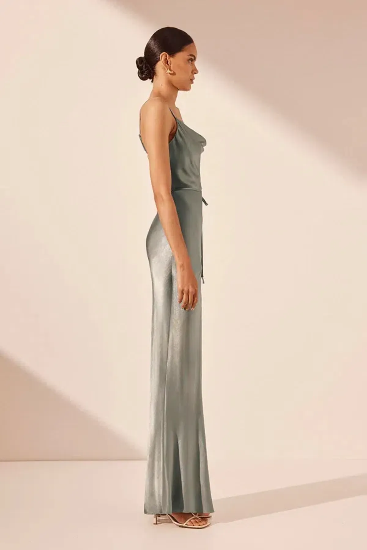 Shona Joy La Lune Bias Cowl Midi Dress Sage Size 10  - Image 3