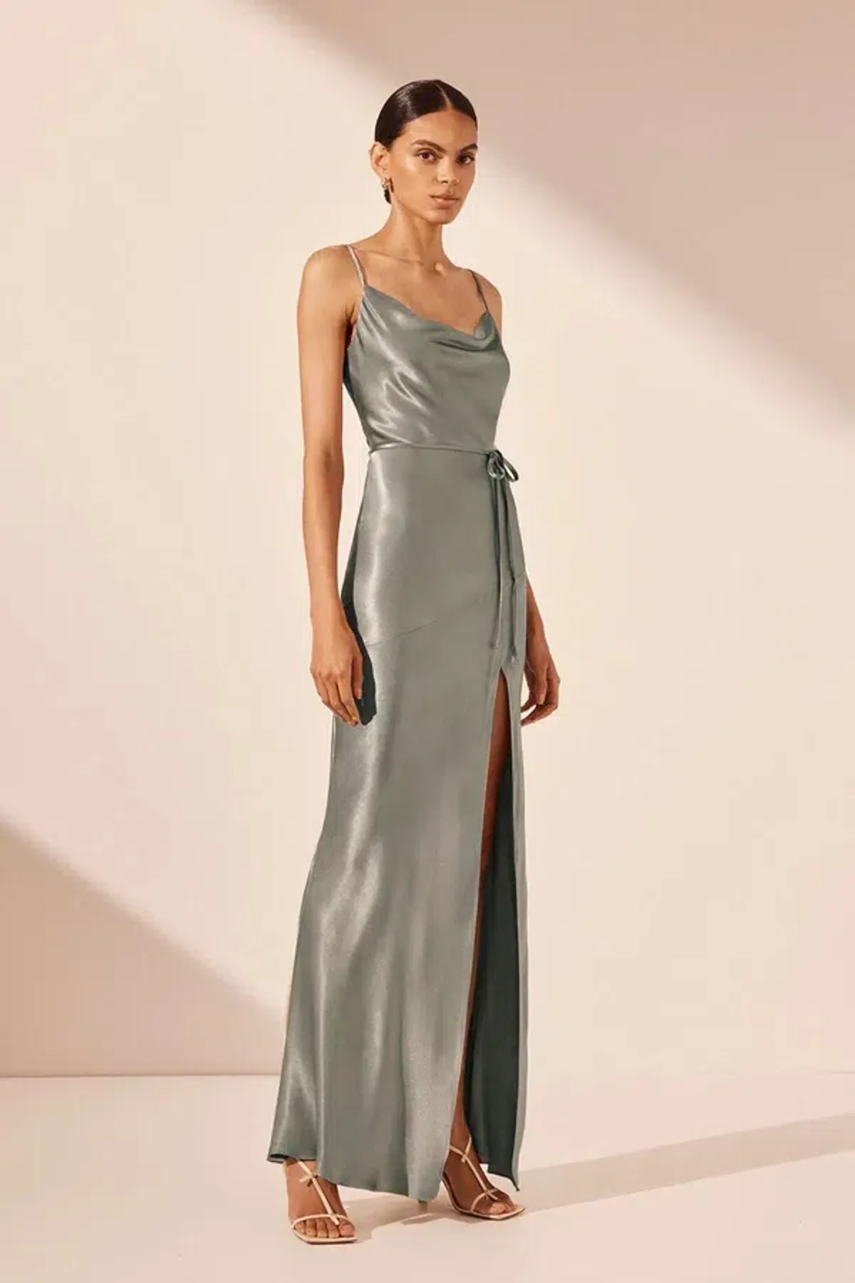 Shona Joy La Lune Bias Cowl Midi Dress Sage Size 10  - Image 2