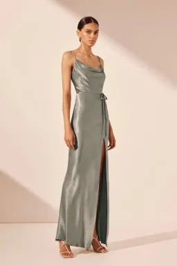 Shona Joy La Lune Bias Cowl Midi Dress Sage Size 10  for rent on The Volte - image 2