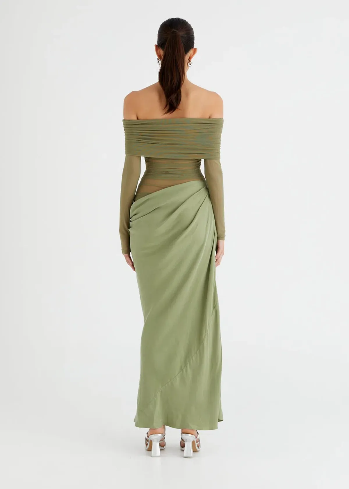 Benni Yasmin Off-Shoulder Maxi Dress Green Size 6 - Image 3