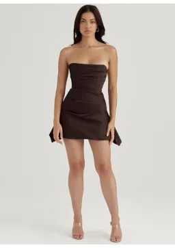House of CB Jasmine Draped Strapless Corset Mini Dress in Chocolate Brown Size L / AU 12 for rent on The Volte - image 2