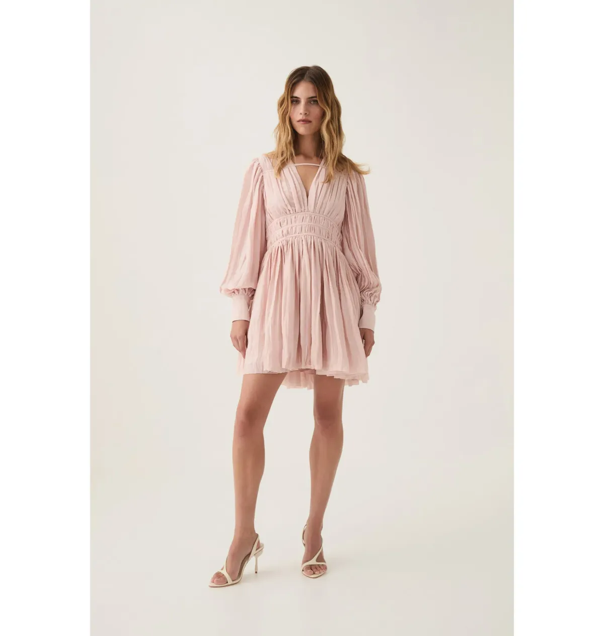 Aje Catalyst Pleated Mini Dress Blush Pink Size AU 10 - Image 1