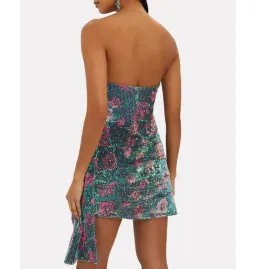 For Love and Lemons Pauline Cosmo Sequin Mini Dress Green Floral Size 10 for rent on The Volte - image 6