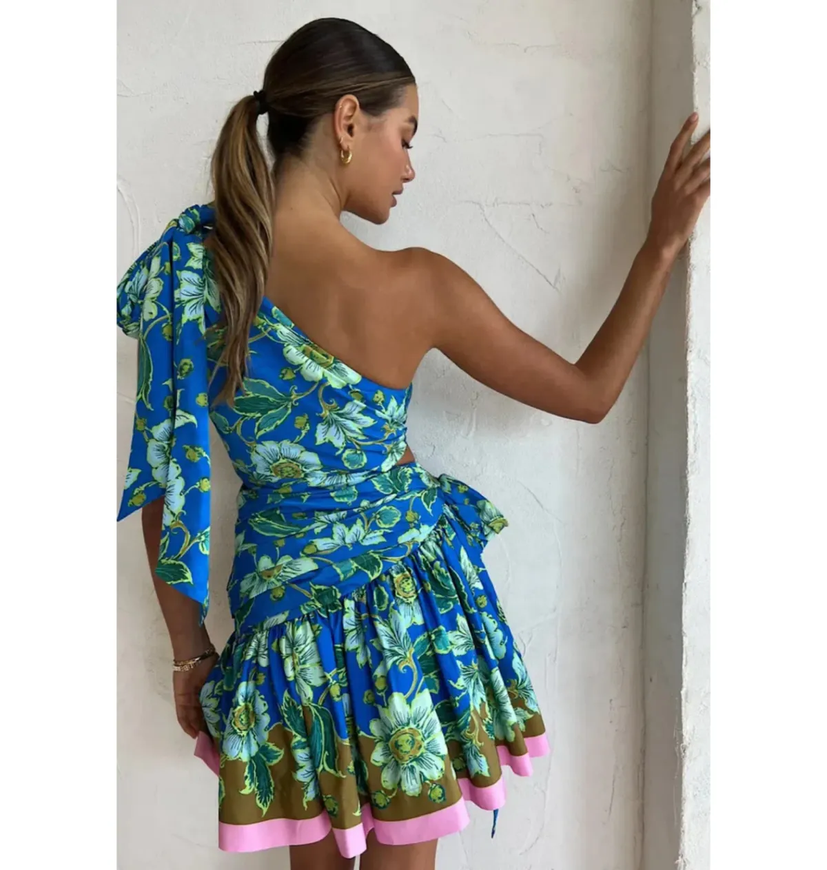 Alemais Winnie One Shoulder Mini Dress Blue/Floral Size AU 8 - Image 3