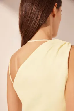 Shona Joy Lani Asymmetrical Gathered Midi Dress in Vanilla Size AU 6 for rent on The Volte - image 4