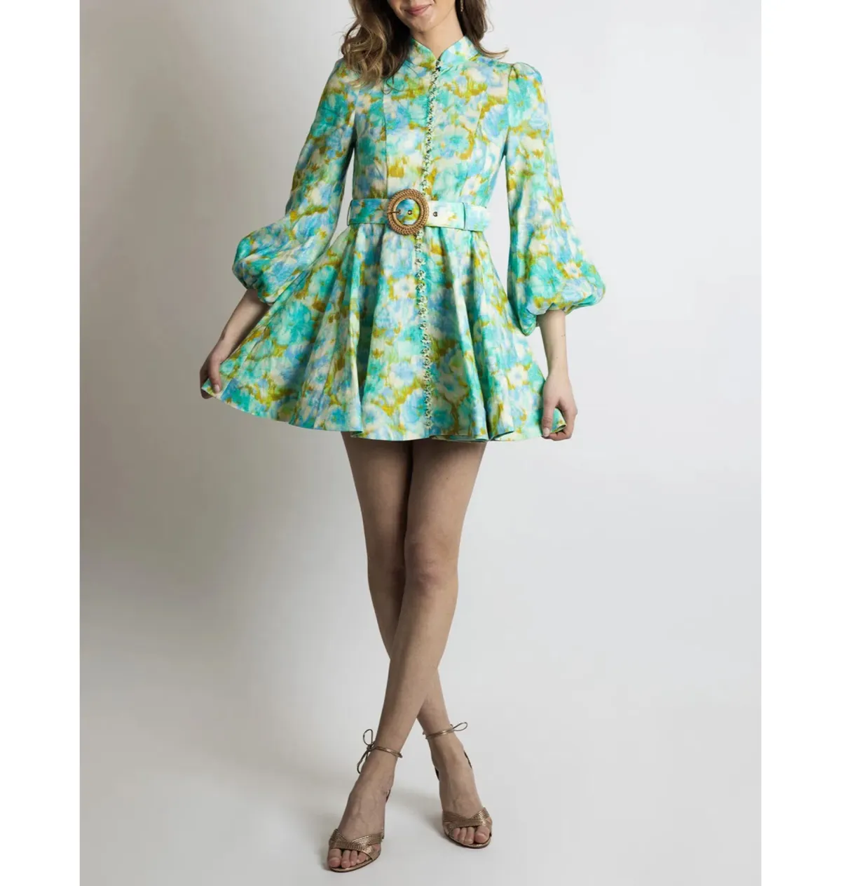 Zimmermann High Tide Mini Dress Aqua Ikat Floral Size 3 / AU 14 - Image 2