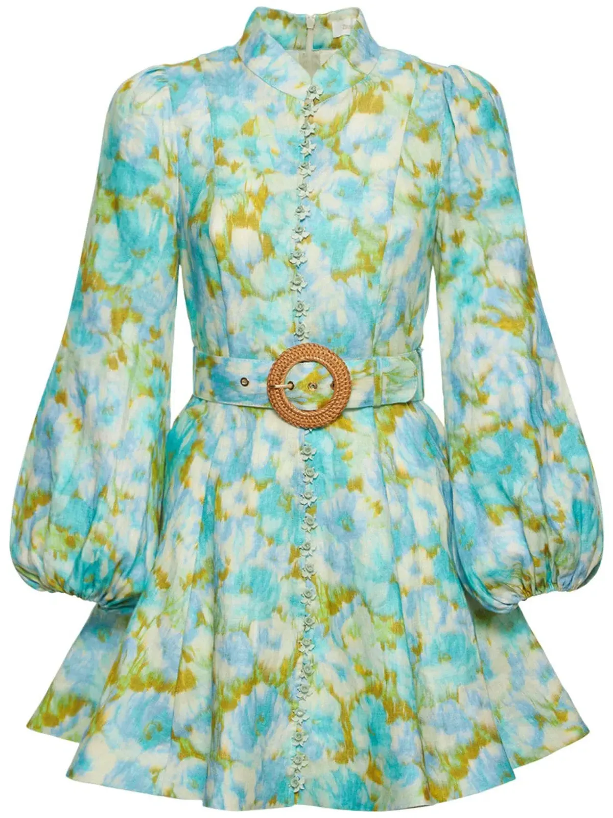 Zimmermann High Tide Mini Dress Aqua Ikat Floral Size 3 / AU 14 - Image 4