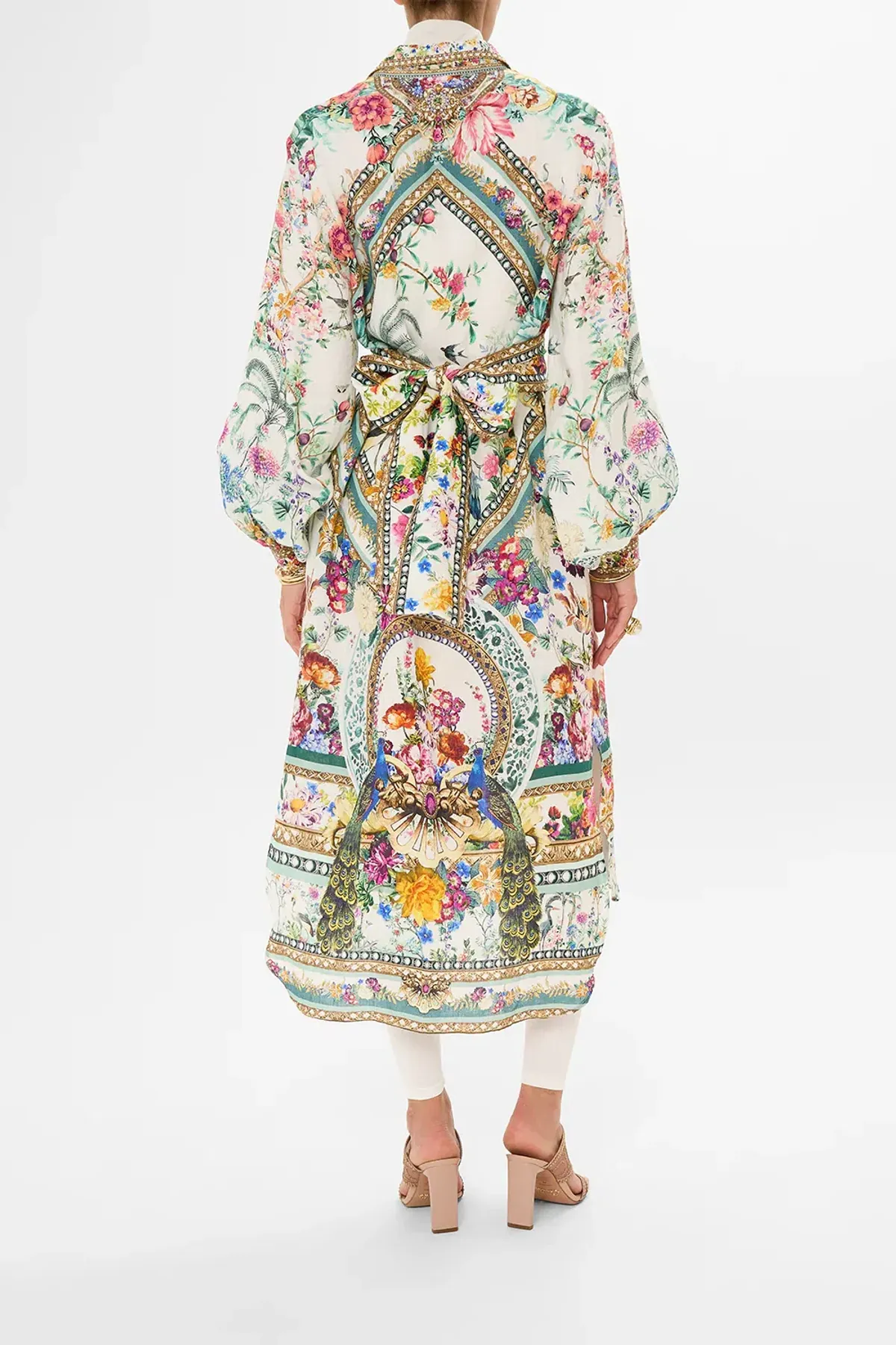 Camilla High Low Midi Linen Shirt Dress Plumes and Parterres Size AU 14 - Image 6