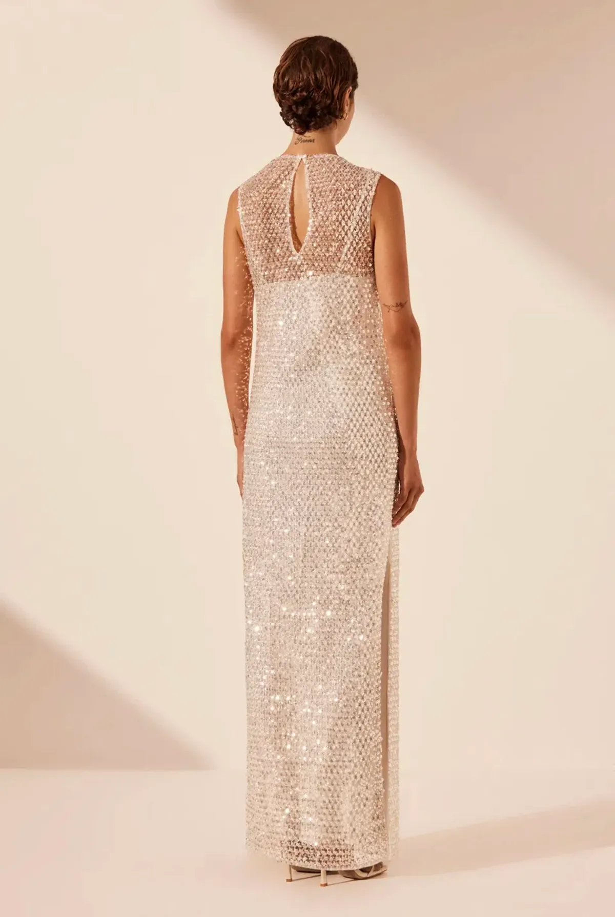 Shona Joy Asteri High Neck Maxi Dress Silver Size 10 - Image 4