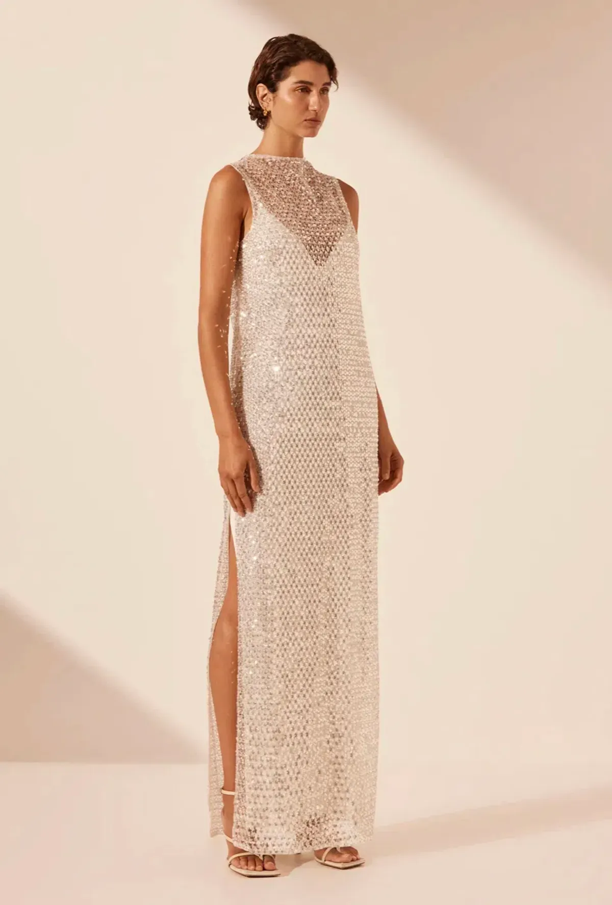 Shona Joy Asteri High Neck Maxi Dress Silver Size 10 - Image 2