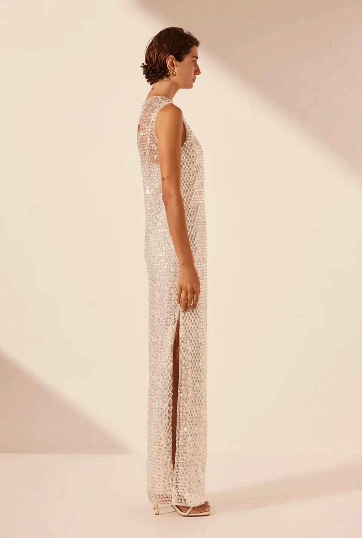 Shona Joy Asteri High Neck Maxi Dress Silver Size 10 - Image 3