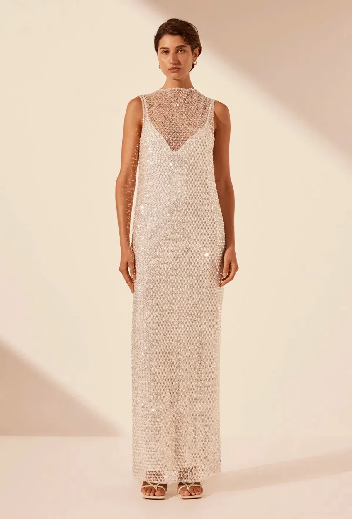 Shona Joy Asteri High Neck Maxi Dress Silver Size 10 - Image 1