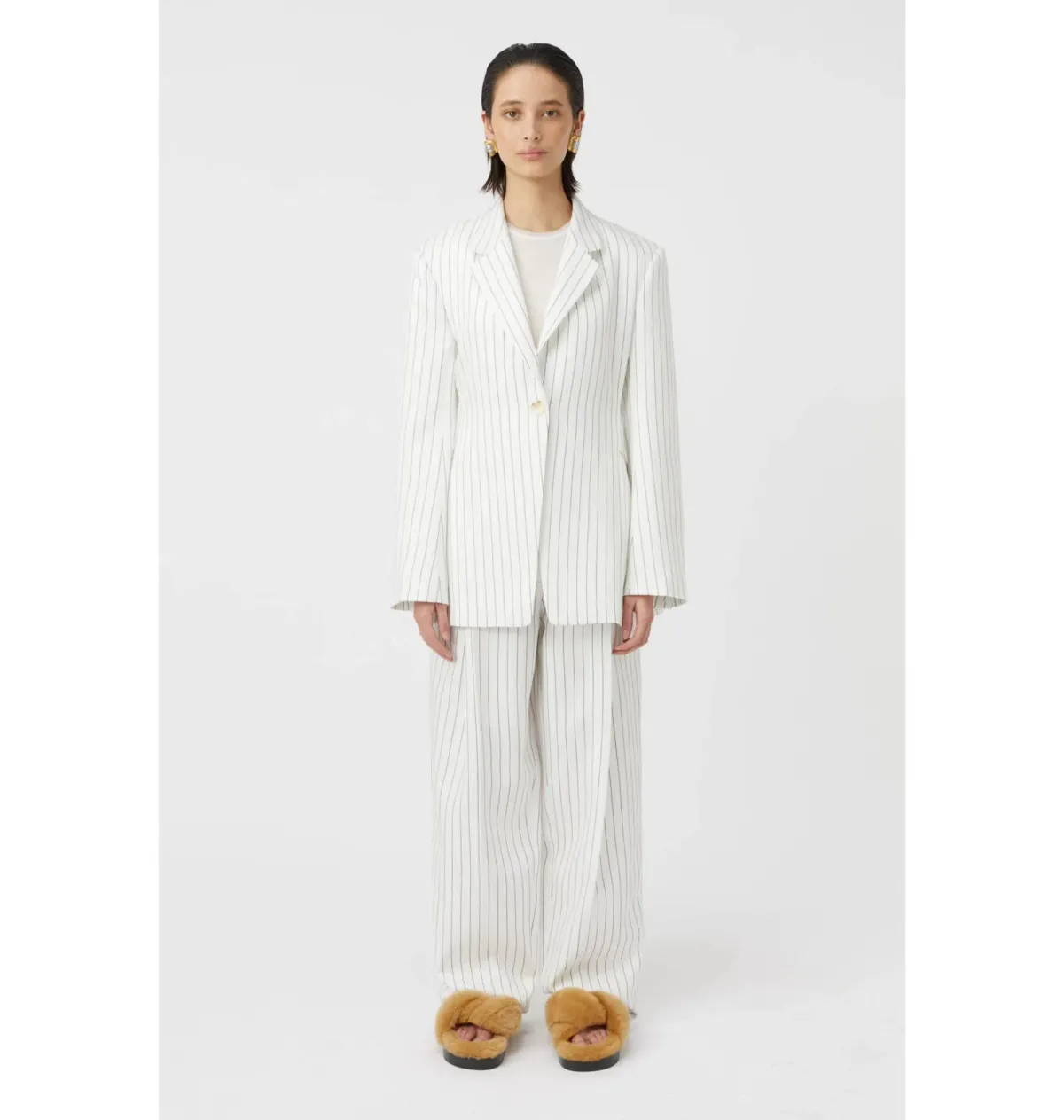 Camilla and Marc Jagger Blazer and Trousers Set White Pinstripe Size AU 8 - Image 1