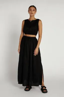 Dissh Dylan Linen Crop and Maxi Skirt Set Black Size 6 for rent on The Volte - image 1