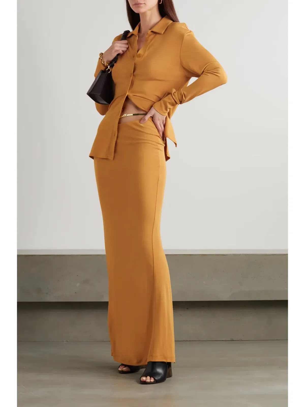 Christopher Esber Buckled Cutout Jersey Maxi Skirt Caramel Size 6 - Image 1
