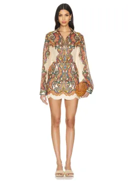 Zimmermann Ottie Oversized Shirt and Scallop Mini Skirt Set Multi Paisley Size 1 / AU 10 for rent on The Volte - image 1