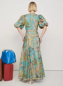 Alemais Franca Linen Midi Dress Green Multi Size AU 12 for rent on The Volte - image 3