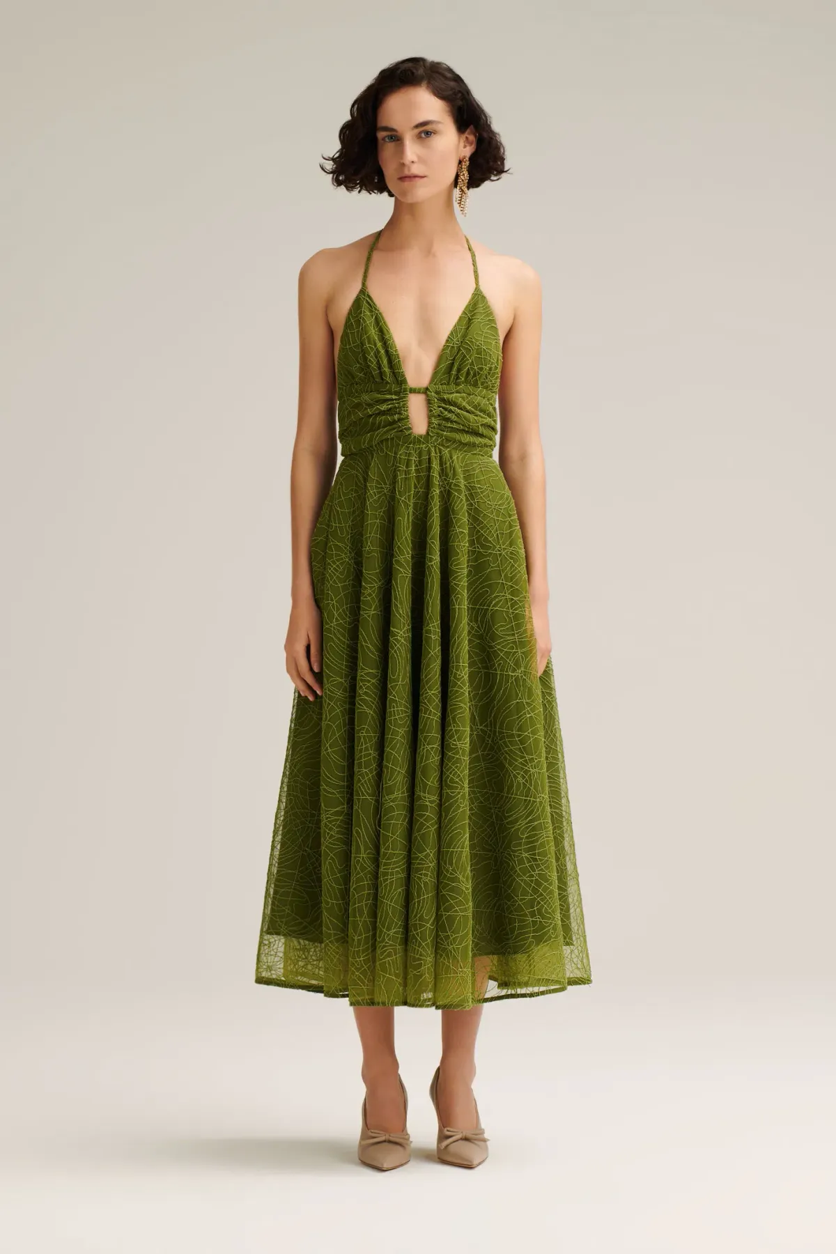 Scanlan Theodore Cornelli Gather Dress Olive Green Size 8 - Image 1