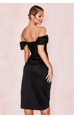 House of CB Loretta Satin Corset Off Shoulder Dress Black Size M / AU 10 for rent on The Volte - image 3