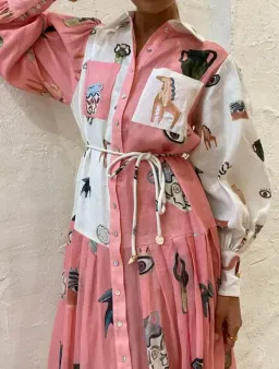 Alemais Cleo Patchwork Shirtdress in Pink Print Size 12 for rent on The Volte - image 4