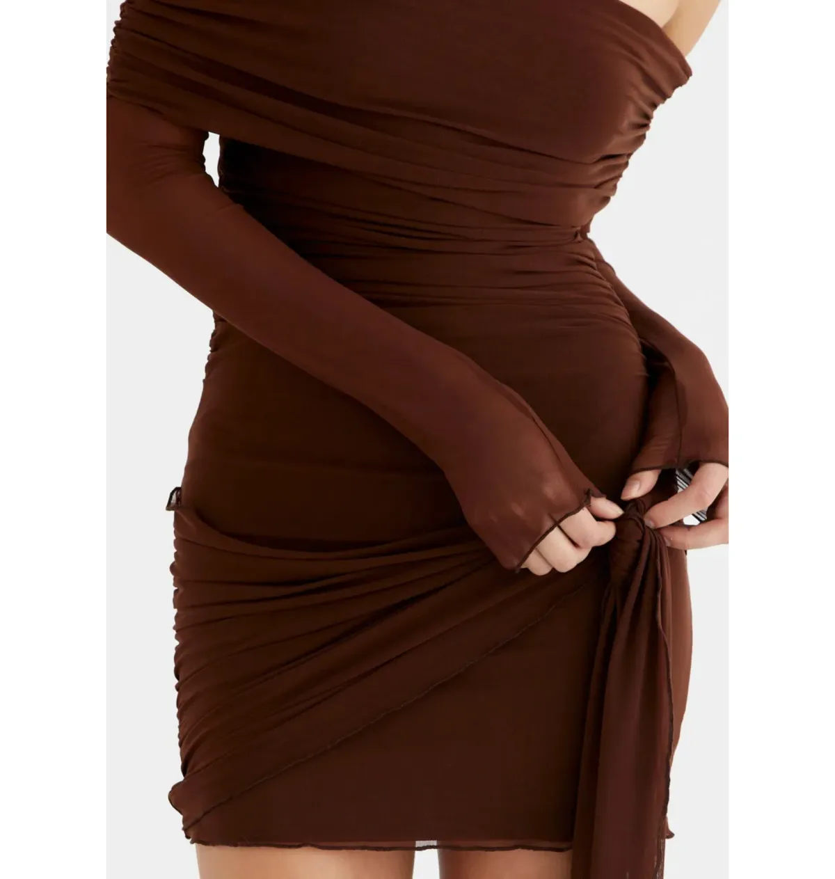 Benni Yasmin Off Shoulder Mini Dress Cacao Size AU 8 - Image 3