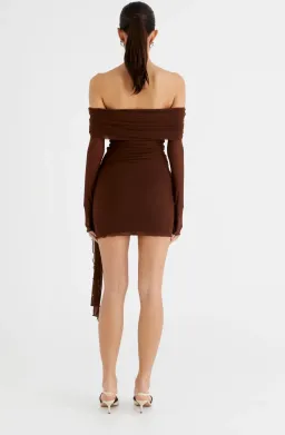 Benni Yasmin Off Shoulder Mini Dress Cacao Size 10  for rent on The Volte - image 2