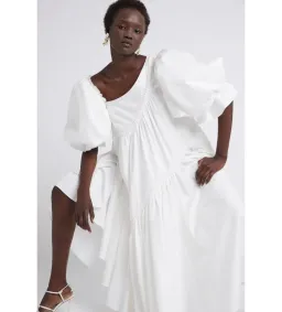 Aje Casabianca Braided Puff sleeve Midi Dress White Size 14  for rent on The Volte - image 1