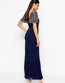 Virgos Lounge Ariann Embellished Maxi Navy Dress With Frill Wrap Skirt Navy Size AU 6 for rent on The Volte - image 4