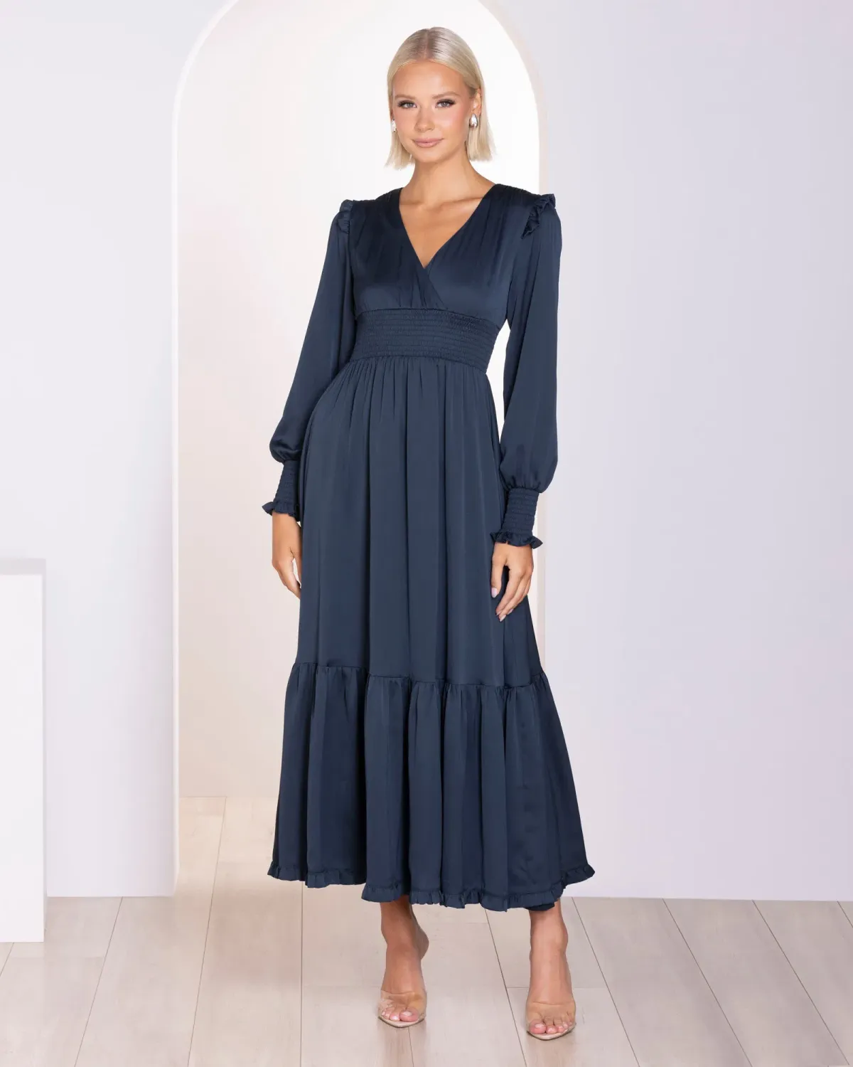 Pilgrim Jay Long Sleeve Maxi Dress Steel Size 8 - Image 1