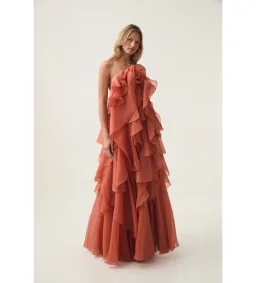 Aje  Pandorea Layered Maxi Dress Coral Clay Size 6  for rent on The Volte - image 1