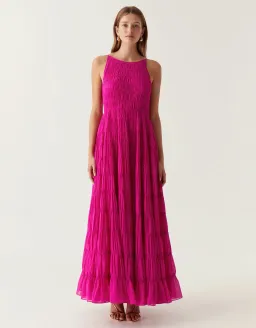 Aje Rosewood Ruched Maxi Dress Magenta Size 6 for rent on The Volte - image 1