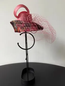 Olga Berg Pill Box Headwear with Netting Pink One Size for rent on The Volte - image 2